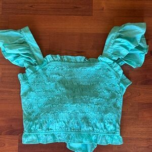 Smocked Ruffle Crop Top in Aqua